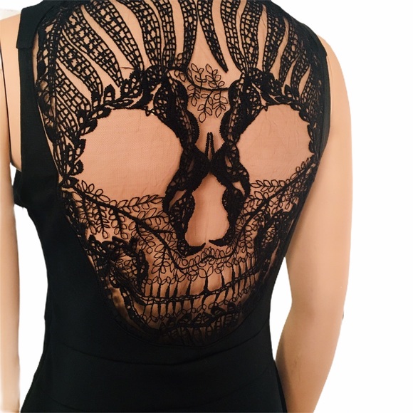 Skull Black Lace Stretch Dress Goth Halloween 6/7 - Picture 8 of 8